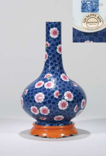 CHINESE PORCELAIN BLUE GROUND FAMILLE ROSE FLOWER VASE