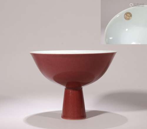 CHINESE PORCELAIN RED GLAZE STEM BOWL