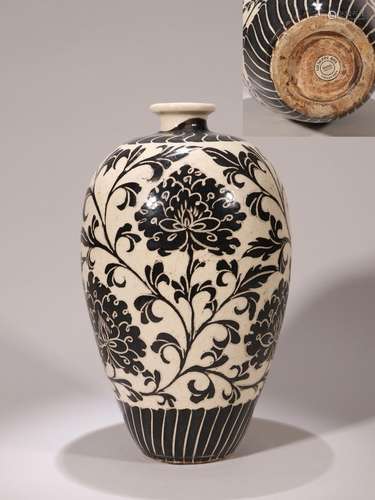 CHINESE PORCELAIN CIZHOU BLACK GLAZE FLOWER MEIPING VASE