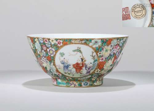 CHINESE PORCELAIN FAMILLE ROSE BOY PLAYING BOWL