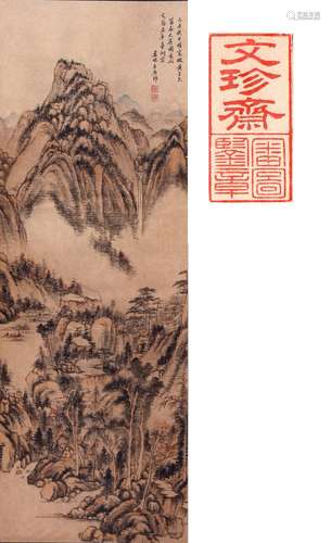 CHINESE SCROLL PAINTING OF MOUNTAIN VIEWS SIGNED BY WANG YUA...