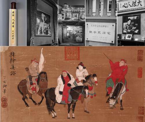 CHINESE SCROLL PAINTING OF MEN ON HORSE SIGNED BY SONG HUIZO...