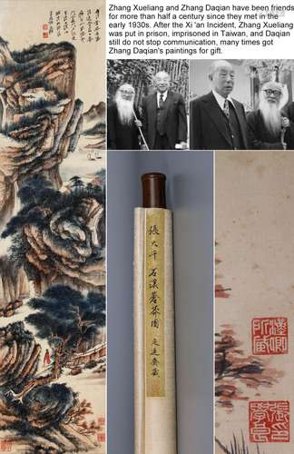 CHINESE SCROLL PAINTING OF MOUNTAIN VIEWS SIGNED BY ZHANG DA...