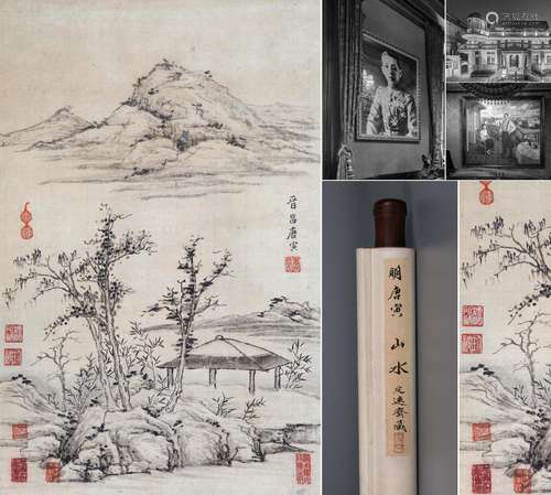 CHINESE SCROLL PAINTING OF MOUNTAIN VIEWS SIGNED BY TANGYIN