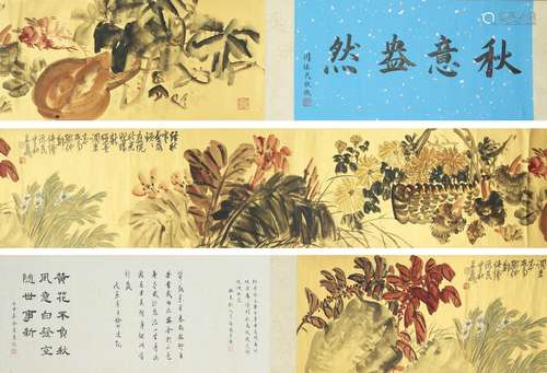 CHINESE HAND SCROLL PAINTING OF FLOWER SIGNED BY WU CHANGSHU...