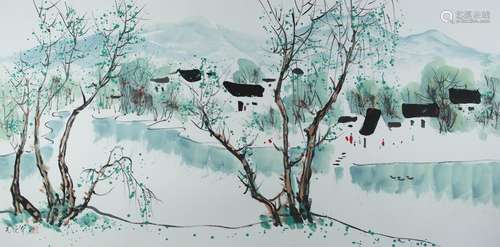 CHINESE SCROLL PAINTING OF LANDSCAPE SIGNED BY WU GUANZHONG