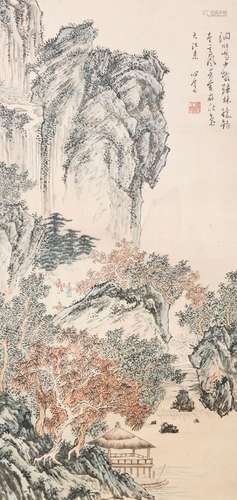 CHINESE SCROLL PAINTING OF MOUNTAIN VIEWS SIGNED BY PURU