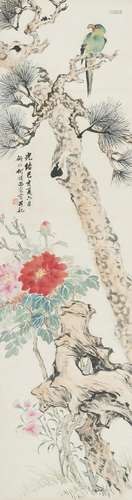 CHINESE SCROLL PAINTING OF BIRD ON TREE SIGNED BY HEYU