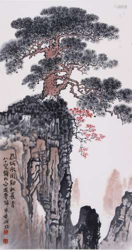 CHINESE SCROLL PAINTING OF MOUNTAIN VIEWS SIGNED BY QIAN SON...