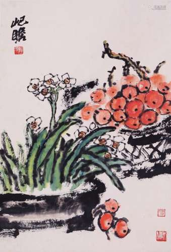 CHINESE SCROLL PAINTING OF ORCHID SIGNED BY ZHU QIZHAN