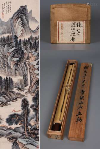 CHINESE SCROLL PAINTING OF MOUNTAIN VIEWS SIGNED BY ZHANG DA...