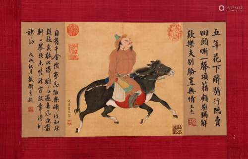 CHINESE SCROLL PAINTING OF HORSE MAN SIGNED BY QIUYING