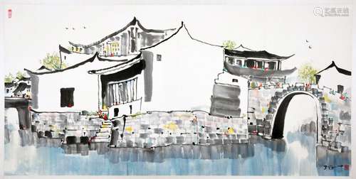 CHINESE SCROLL PAINTING OF LANDSCAPE SIGNED BY WU GUANZHONG