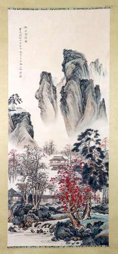 CHINESE SCROLL PAINTING OF MOUNTAIN VIEWS SIGNED BY CHEN SHA...