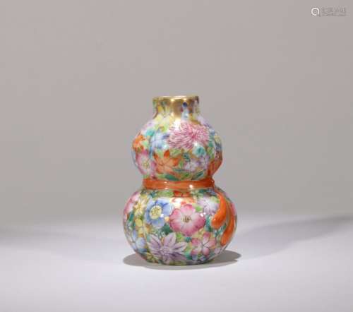 CHINESE PORCELAIN FAMILLE ROSE FLOWER DOUBLE GOURD VASE