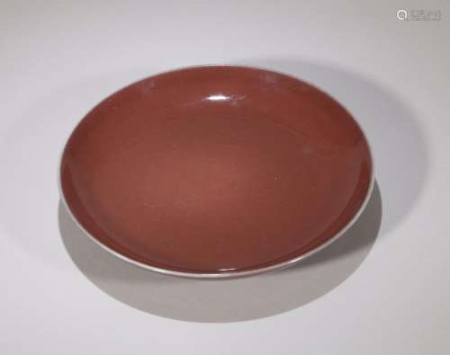 CHINESE PORCELAIN RED GLAZE PLATE