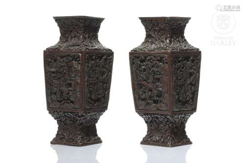 Pair of small Chinese vases, lacquer, 19th - 20th century