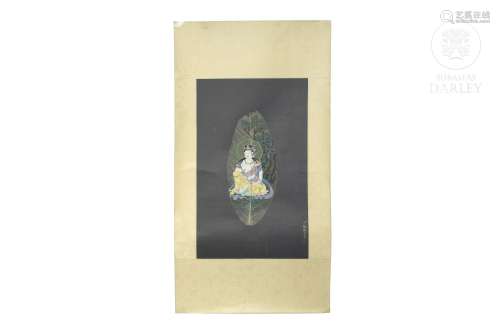 Chinese painting "Guangyin on a leaf", Ding Guanpe...
