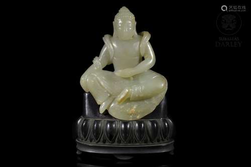 Jade Seated Buddha on a pedestal, Qing dynasty