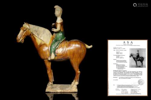 Ceramic figure 'Musician on horseback' with Sancai glaze, Ta...