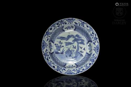 Porcelain dish, blue and white, Compagnie des Indes