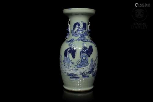 Glazed porcelain vase with celadon background, S. 20th centu...