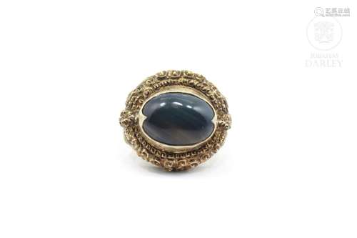 A large silver-gilt ring, with an agate set