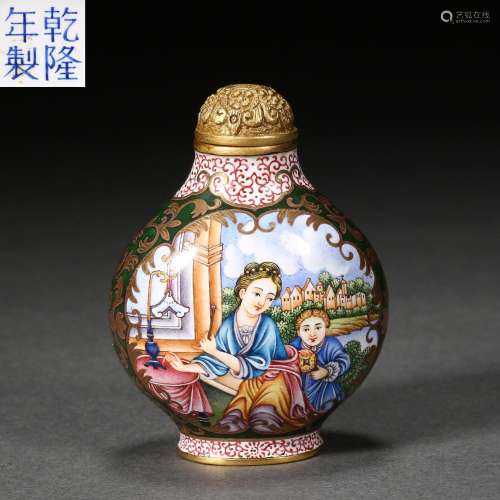 Qing Dynasty,Painted Enamel Western Character Snuff Bottle
