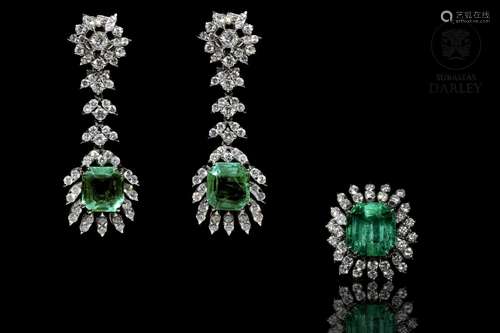 Set of platinum, colombian emerald and brilliant-cut diamond...