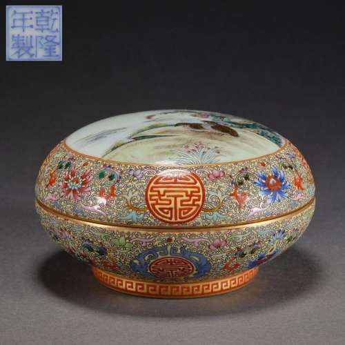 Qing Dynasty,Famille Rose Flowers and Birds Powder Box