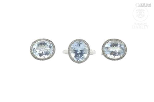 Earrings and ring set, with aquamarines and diamonds