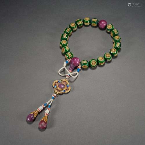Qing Dynasty,Precious Stone Eighteen Beads HandHeld