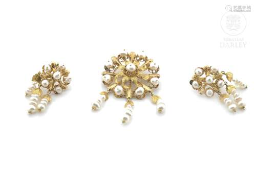 Set of earrings and brooch fallera, 18 k gold