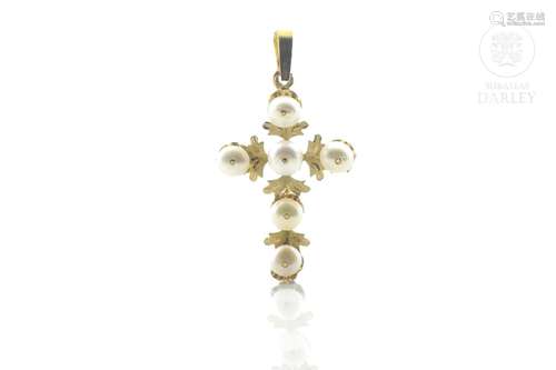 18k yellow gold and pearls cross