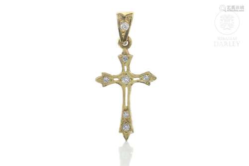 Openwork cross in 18k yellow gold and zircons