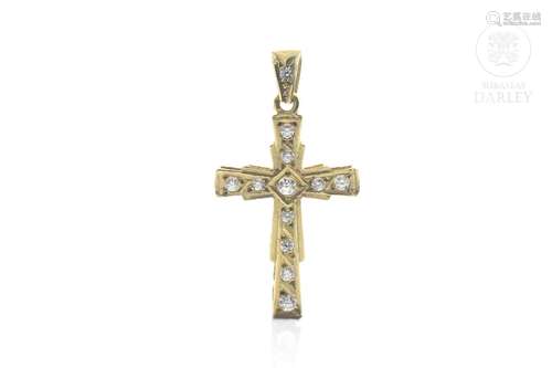 18k yellow gold cross with seven zircons