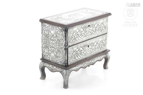 Silver and wood jewellery box, 20th century