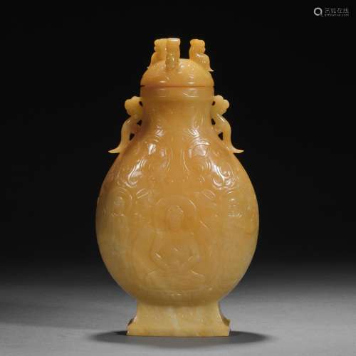 Ming Dynasty or Before,Hetian Jade Buddhist Net Bottle