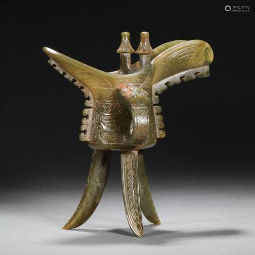 Ming Dynasty or Before,Hetian Jade Beast Pattern Jue Cup