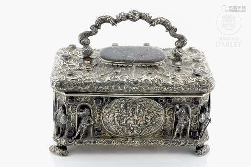 Silver box with gem-set gems, 19th century