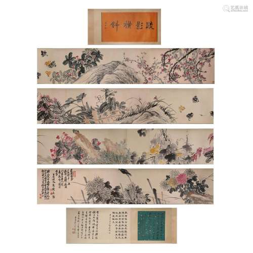 Chinese Ink Painting,Flowers and Birds Long Scroll
