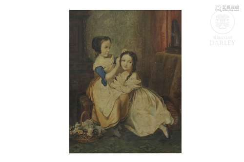 19th century English school "Two girls"