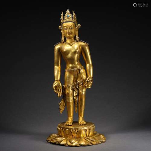 Qing Dynasty,Copper Buddha Standing Statue