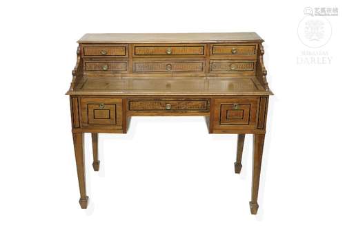 Wooden writing desk with marquetry, Charles IV style, 20th c...