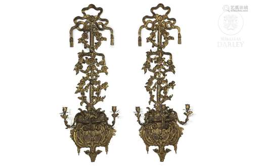 Pair of large wall-mounted candlesticks, 19th-20th century