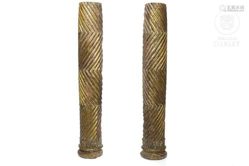 Pair of gilded wooden pilasters, 18th century