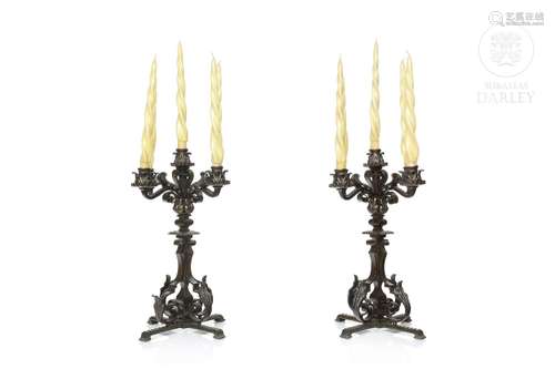 Pair of metal candlesticks, 20th century