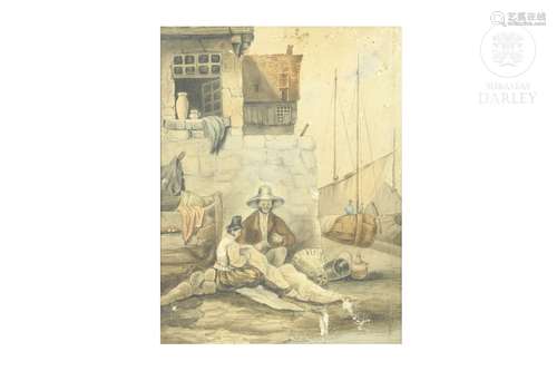 19th century English school "Fishermen".