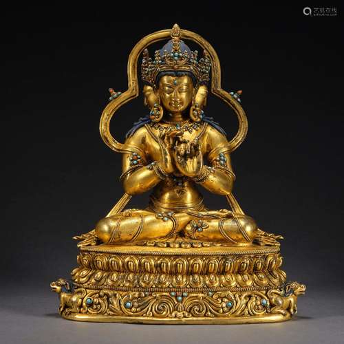 Qing Dynasty,Gilt Three-Sided Guanyin Statue