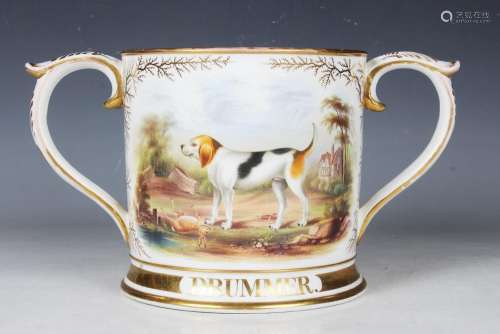 A large Staffordshire porcelain two-handled loving cup